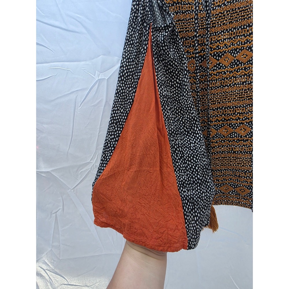 THML Womens XS Embroidered Tassel Tie Tank Top Black Orange Boho Rayon NT043 - Picture 3 of 9